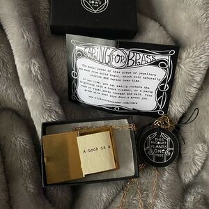 *NWT* Silk Purse Sow’s Ear Brass Book Long Chain Necklace